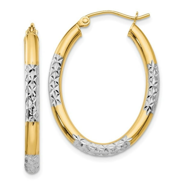 14k Yellow Gold Diamond Cut Oval Hollow Hoop Earrings 14k Yellow Gold Diamond Cut Oval Hollow Hoop Earrings